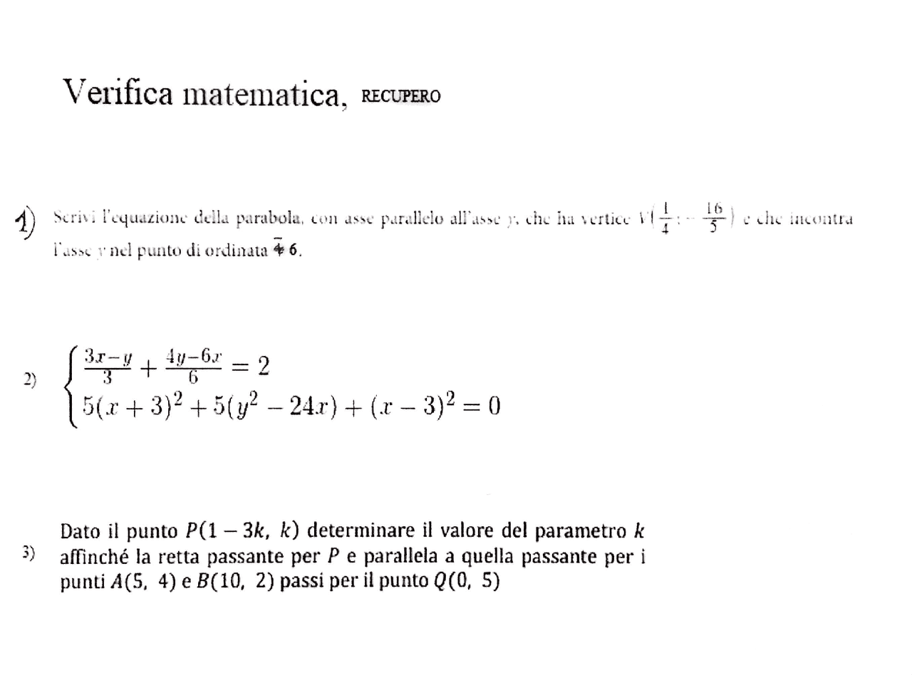 Verifica di matematica con soluzioni | Esercizi di Matematica | Docsity