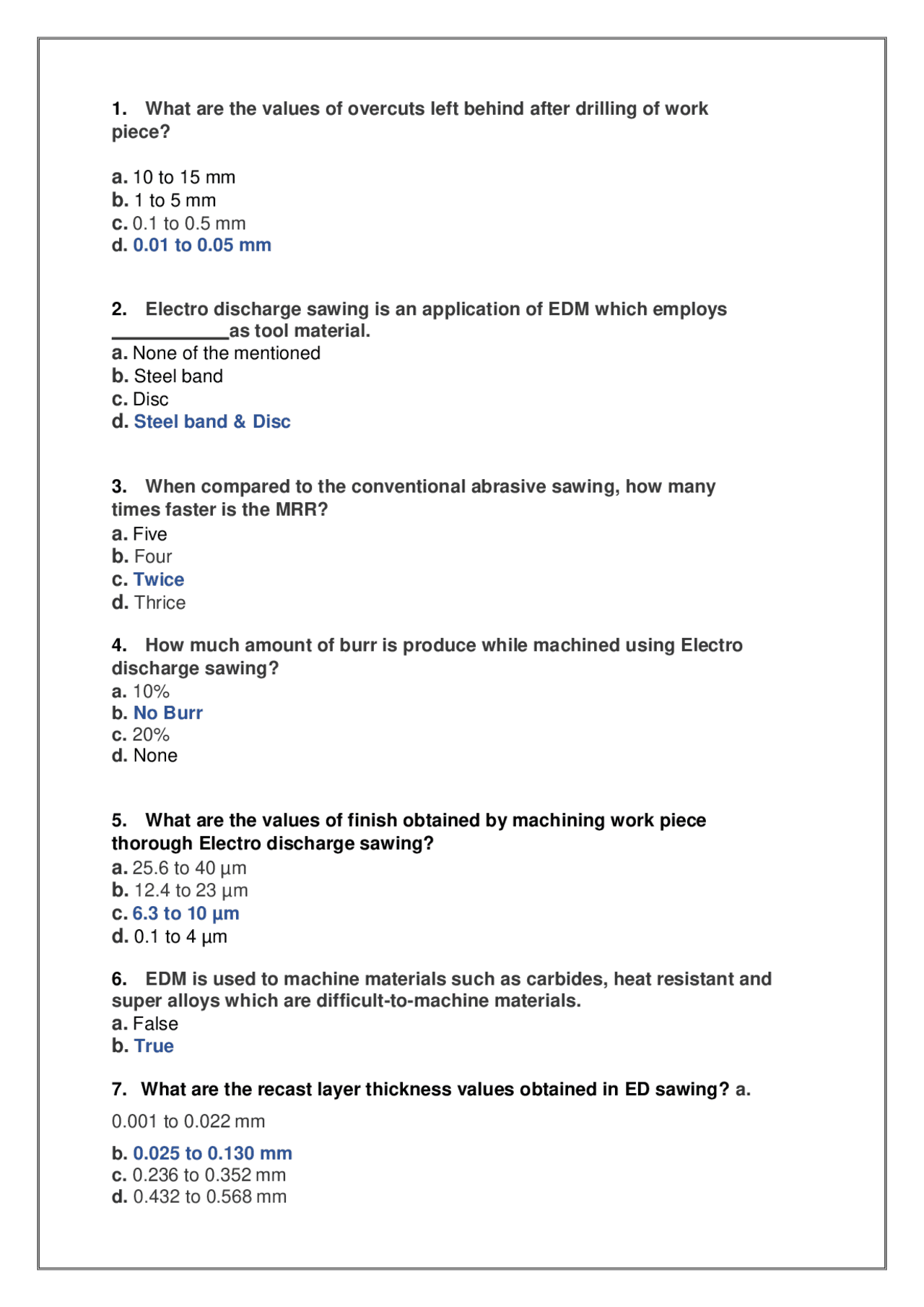 Advanced manufacturing processes mcq 5th semester mechanical