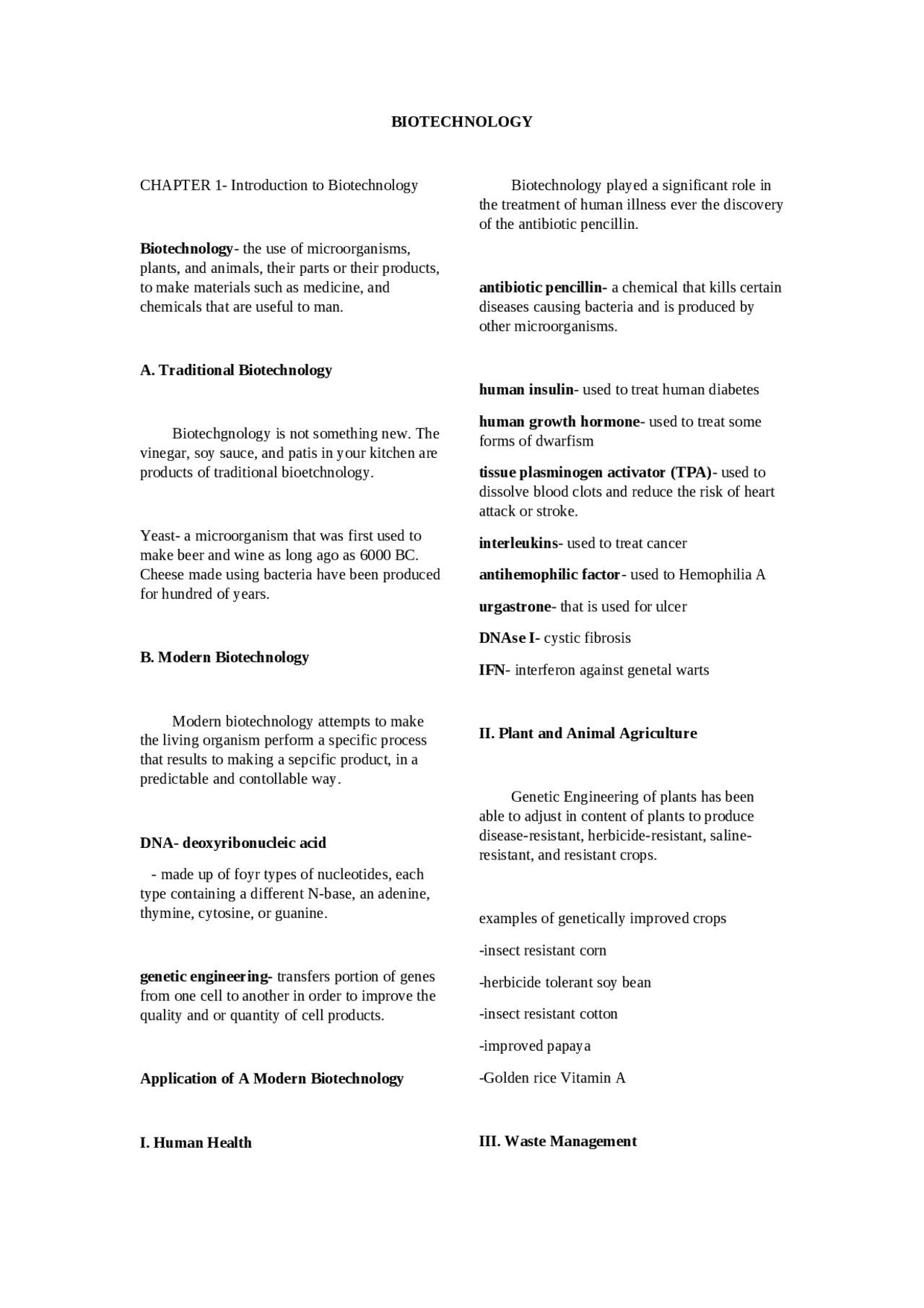Biotechnology (Biology and Technology) - Docsity