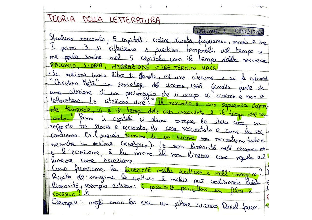 Teoria della letteratura: ordine - Docsity