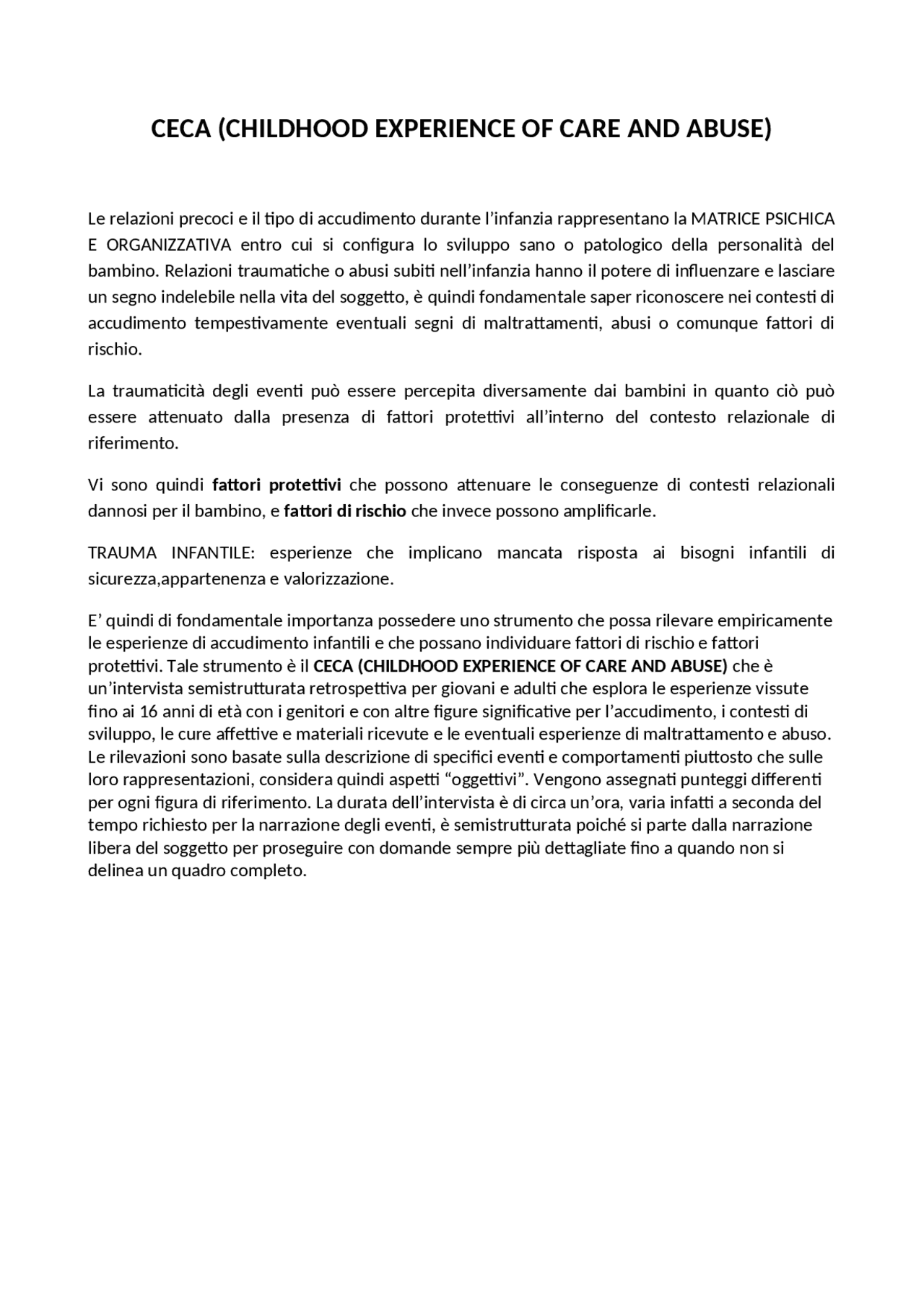 LA CECA un metodo di indagine | Appunti di Psicologia dello Sviluppo ...
