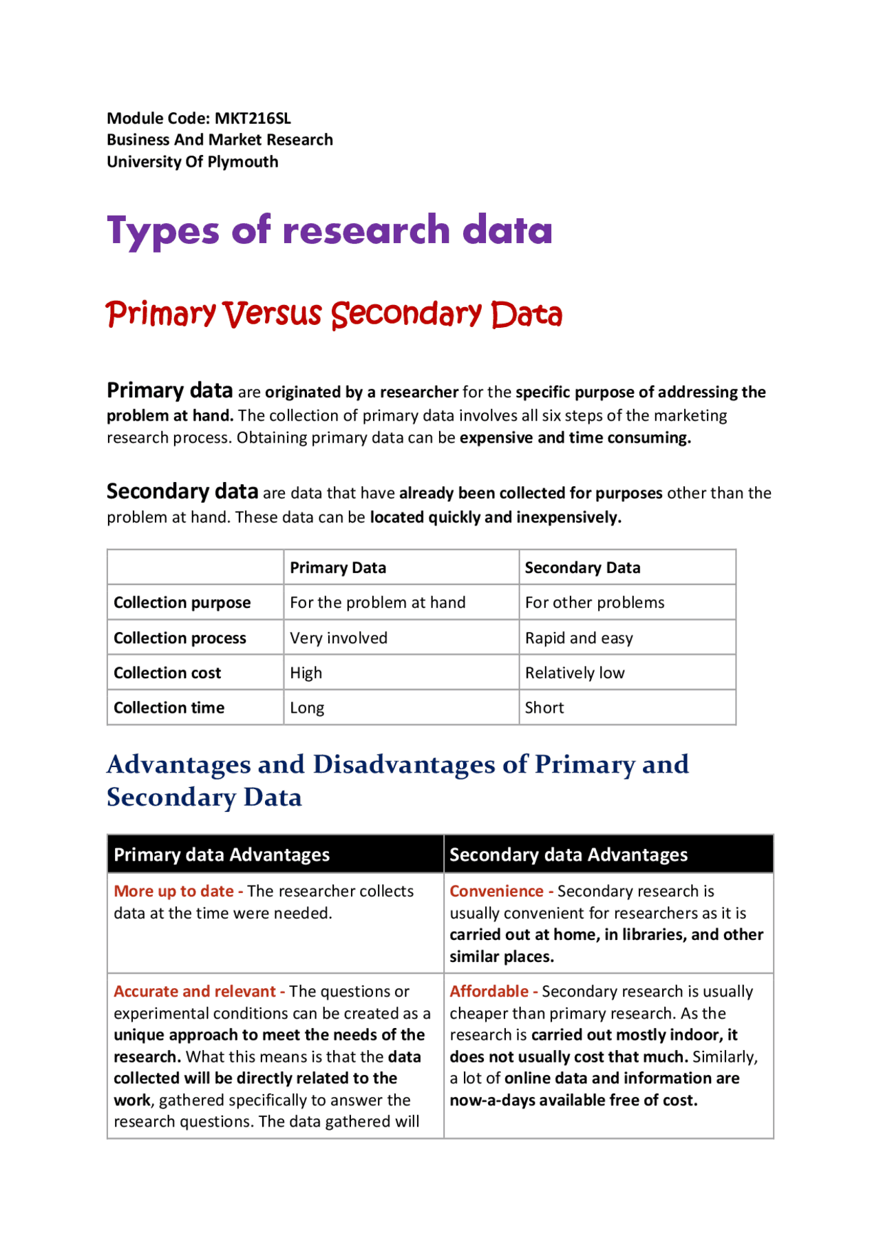 Primary Versus Secondary Data - Docsity