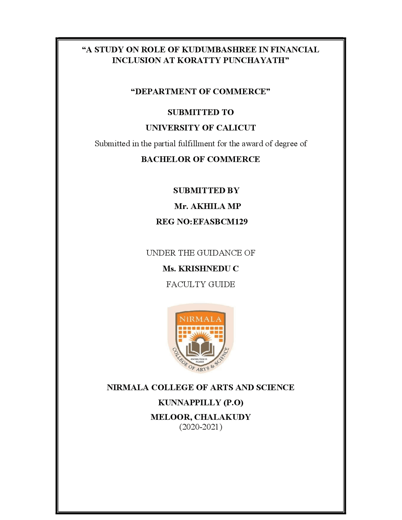 Calicut Univercity Final year project Docsity