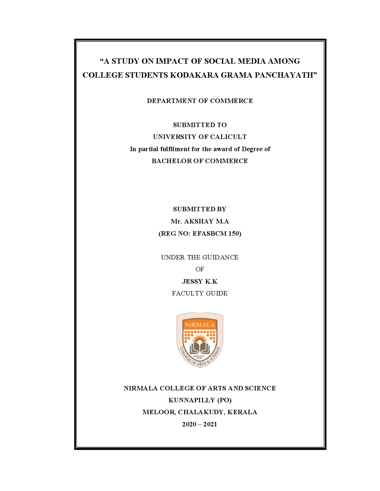 Calicut Univercity Final year project Docsity