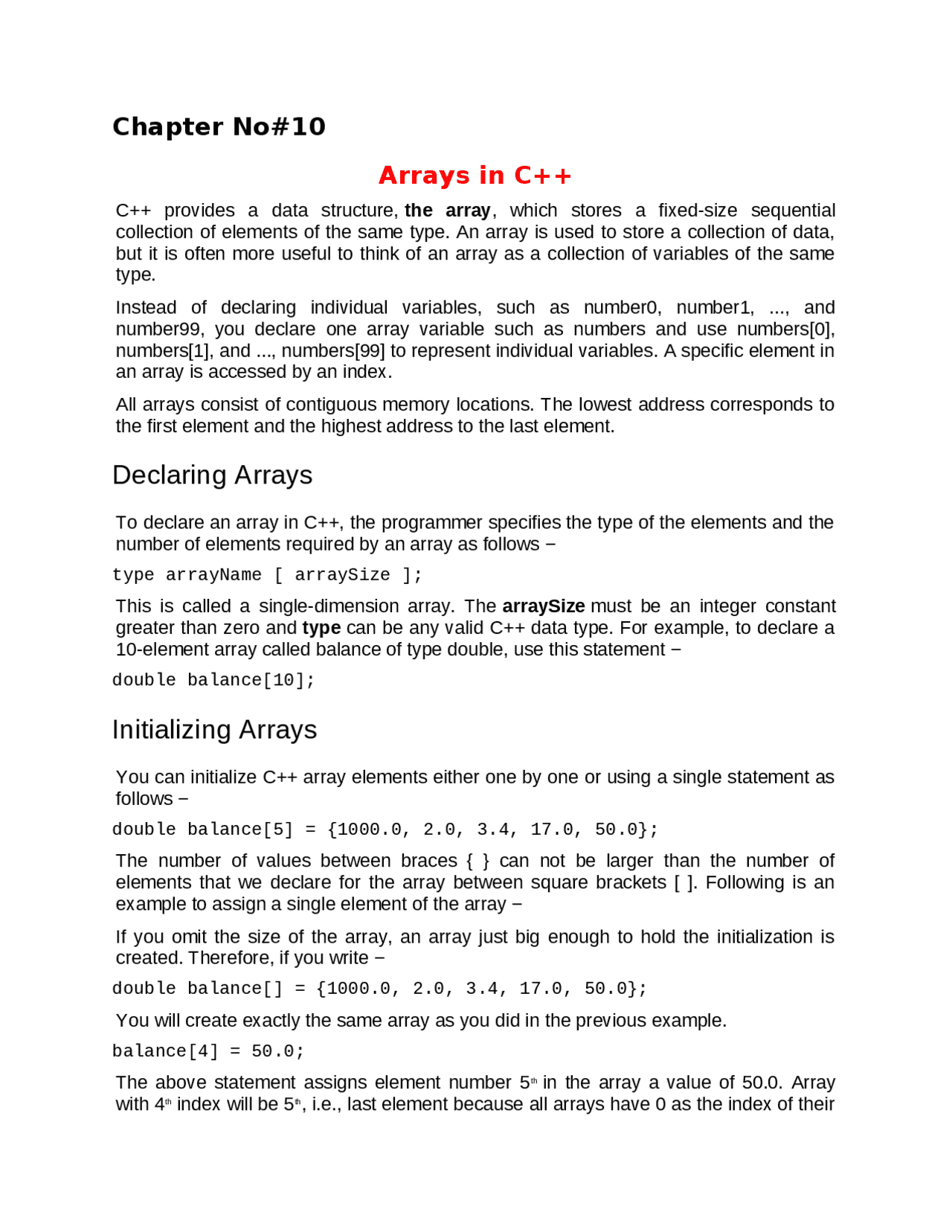 Arrays in C++ with programs - Docsity