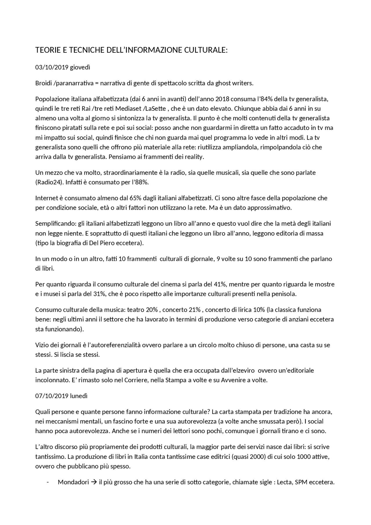 Appunti Teorie e Tecniche dell'informazione culturale Docsity Appunti Teorie e Tecniche dell'informazione culturale Docsity