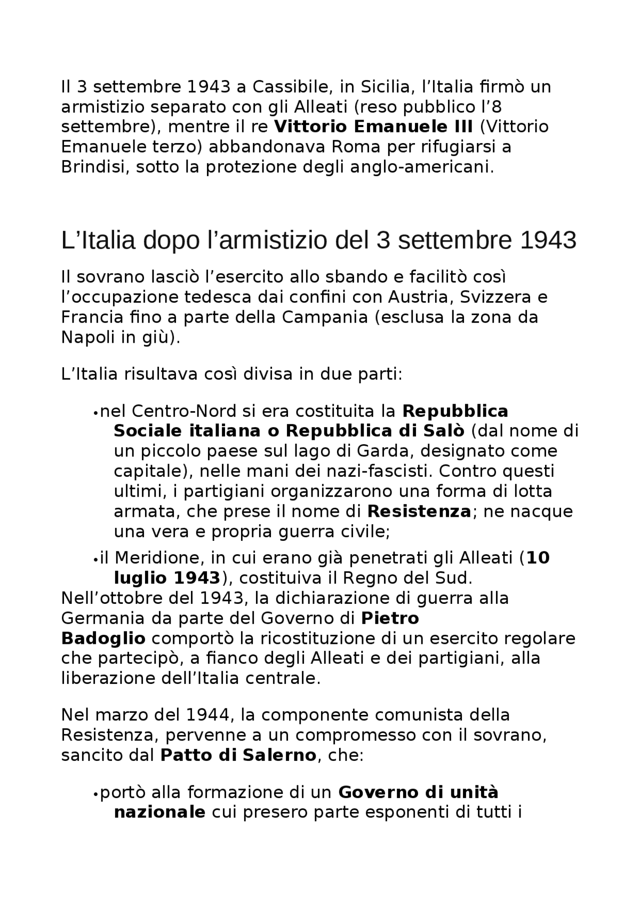 3 settembre 1943 l’Italia dopo l’armistizio Docsity