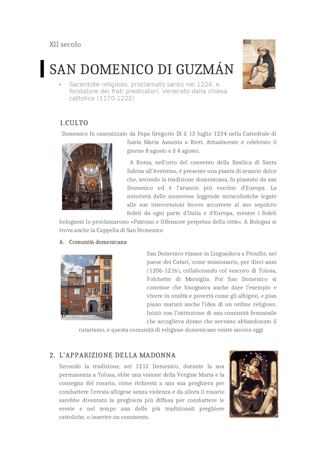 San Domenico Di Guzman Docsity