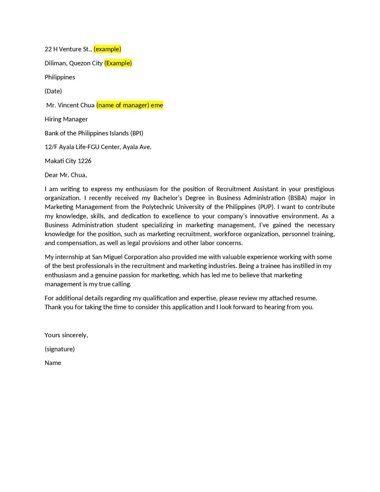 APPLICATION LETTER TEMPLATE Summaries Research Methodology Docsity