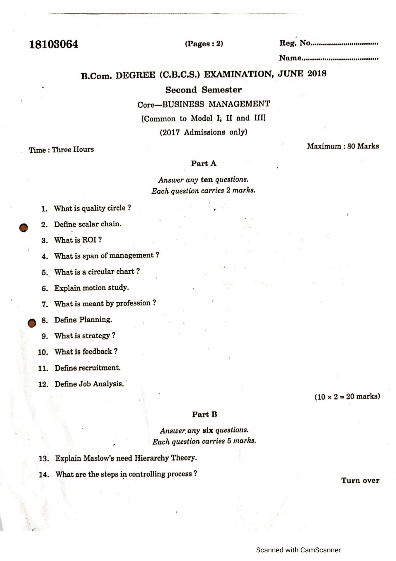 Business management previous exam question papers Docsity