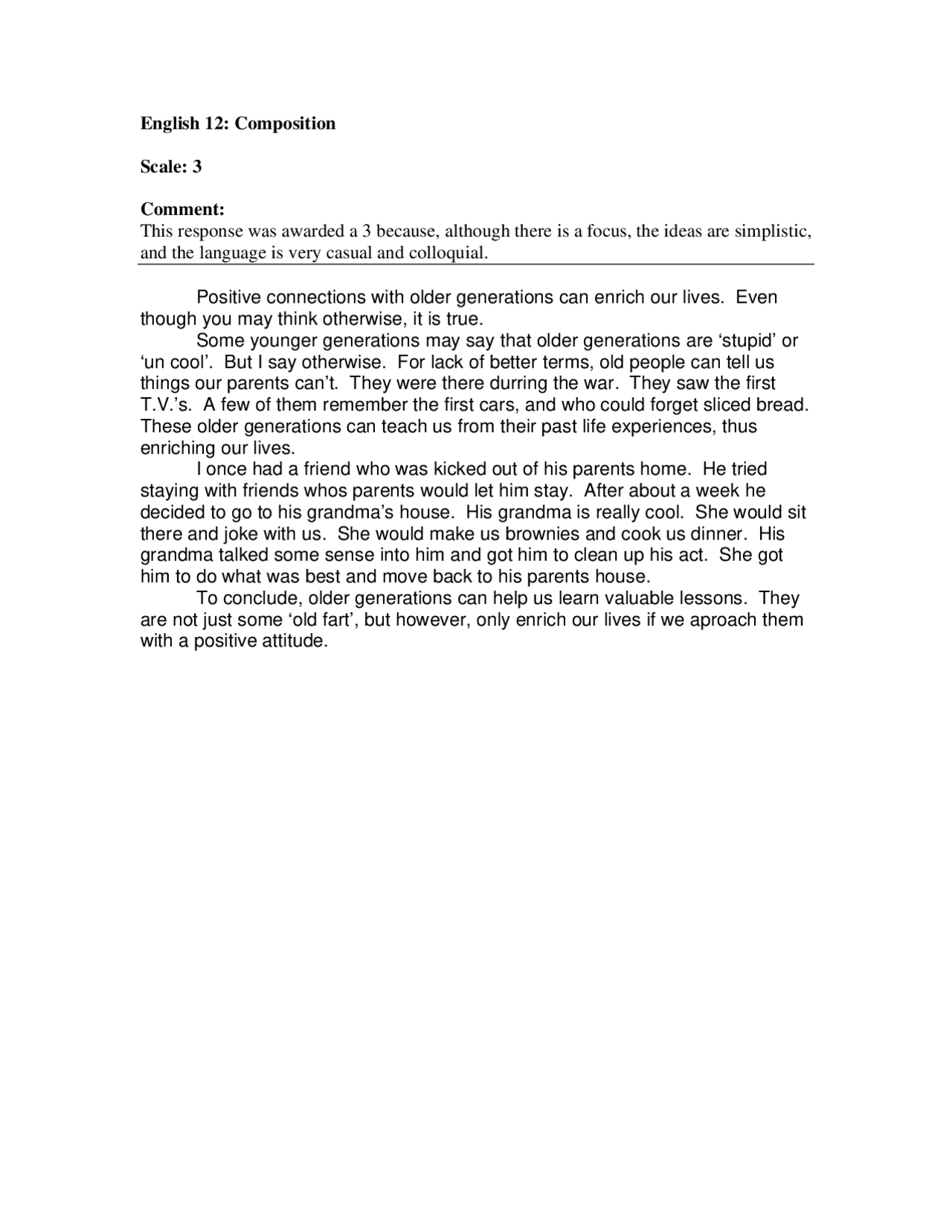 Composition Examples In English English Composition Samples | Exercises English | Docsity