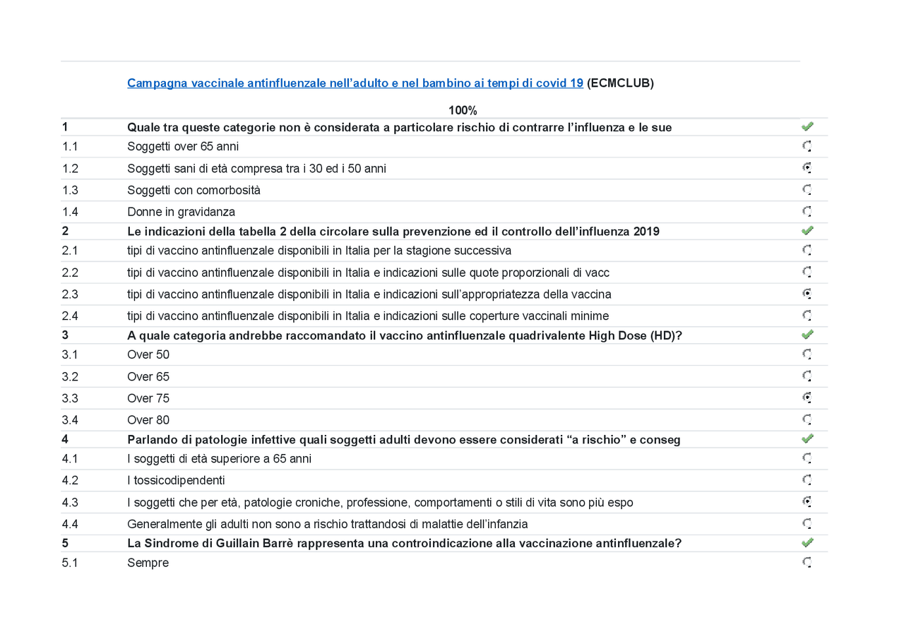 Risposte Corso ECM Campagna vaccinale antinfluenzale nell’adulto e nel
