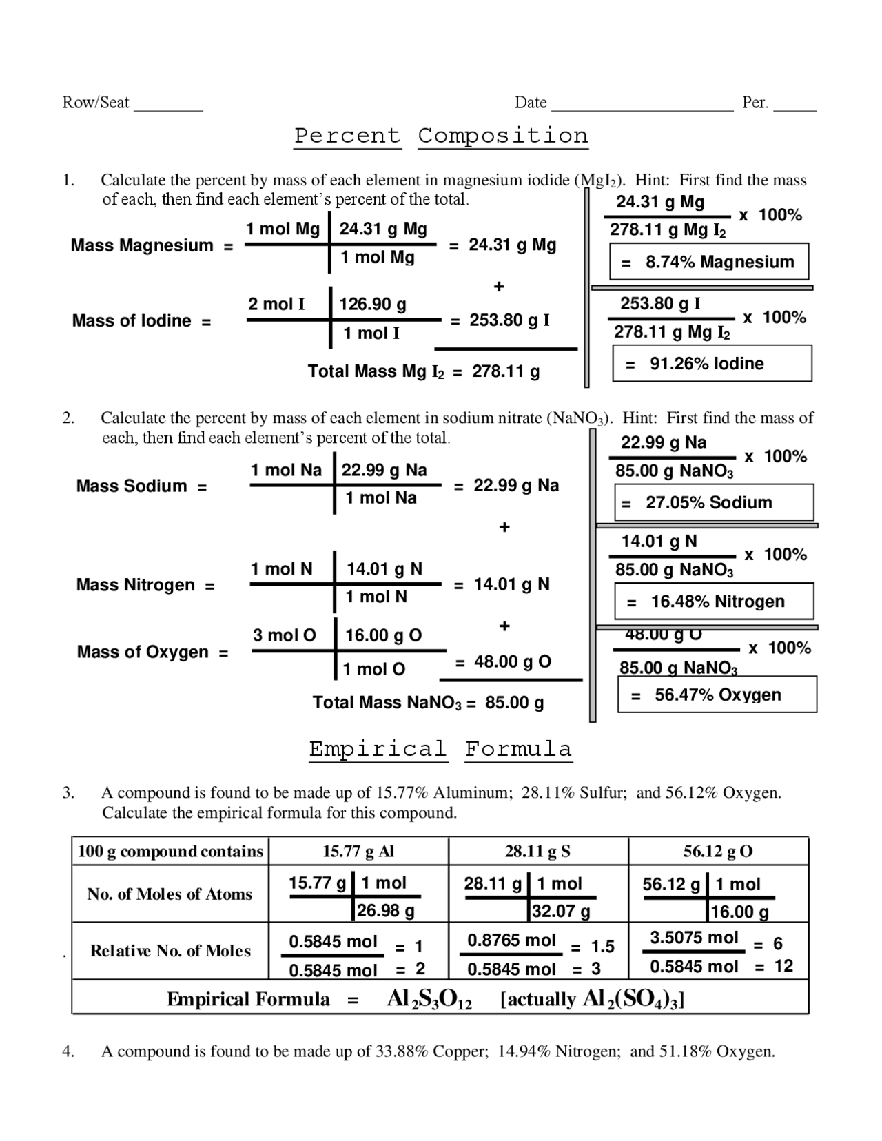 Image 8 for Percent Composition Worksheet Answers