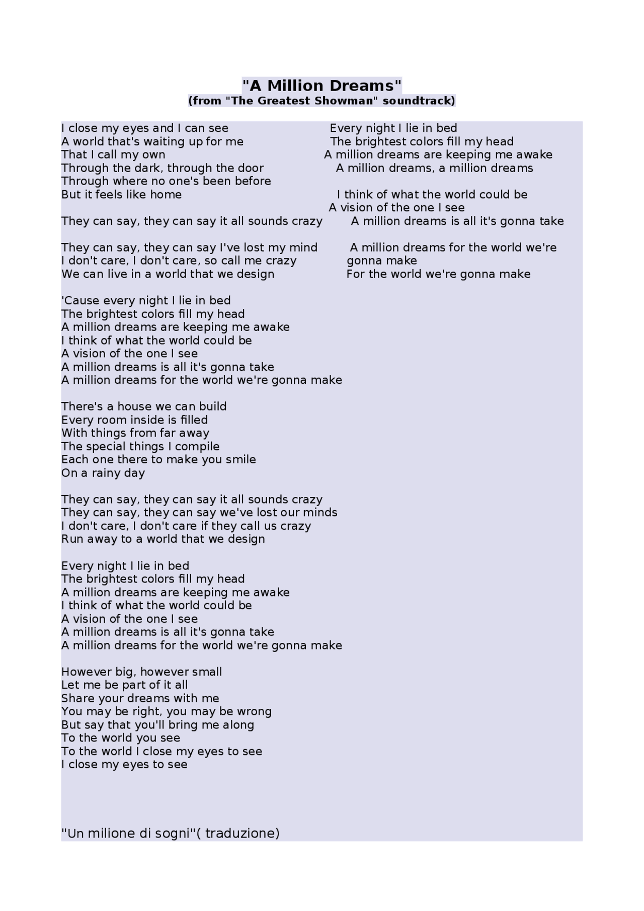 A Million Dreams Docsity