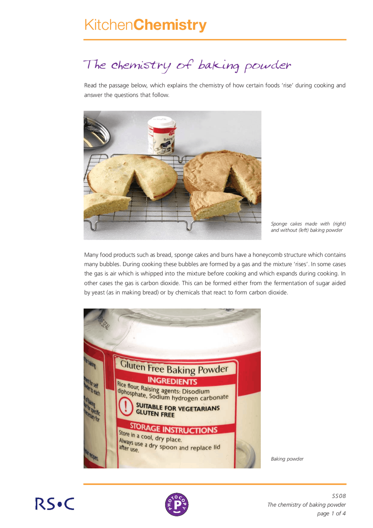 Baking Powder Formulation The chemistry of baking powder - Docsity