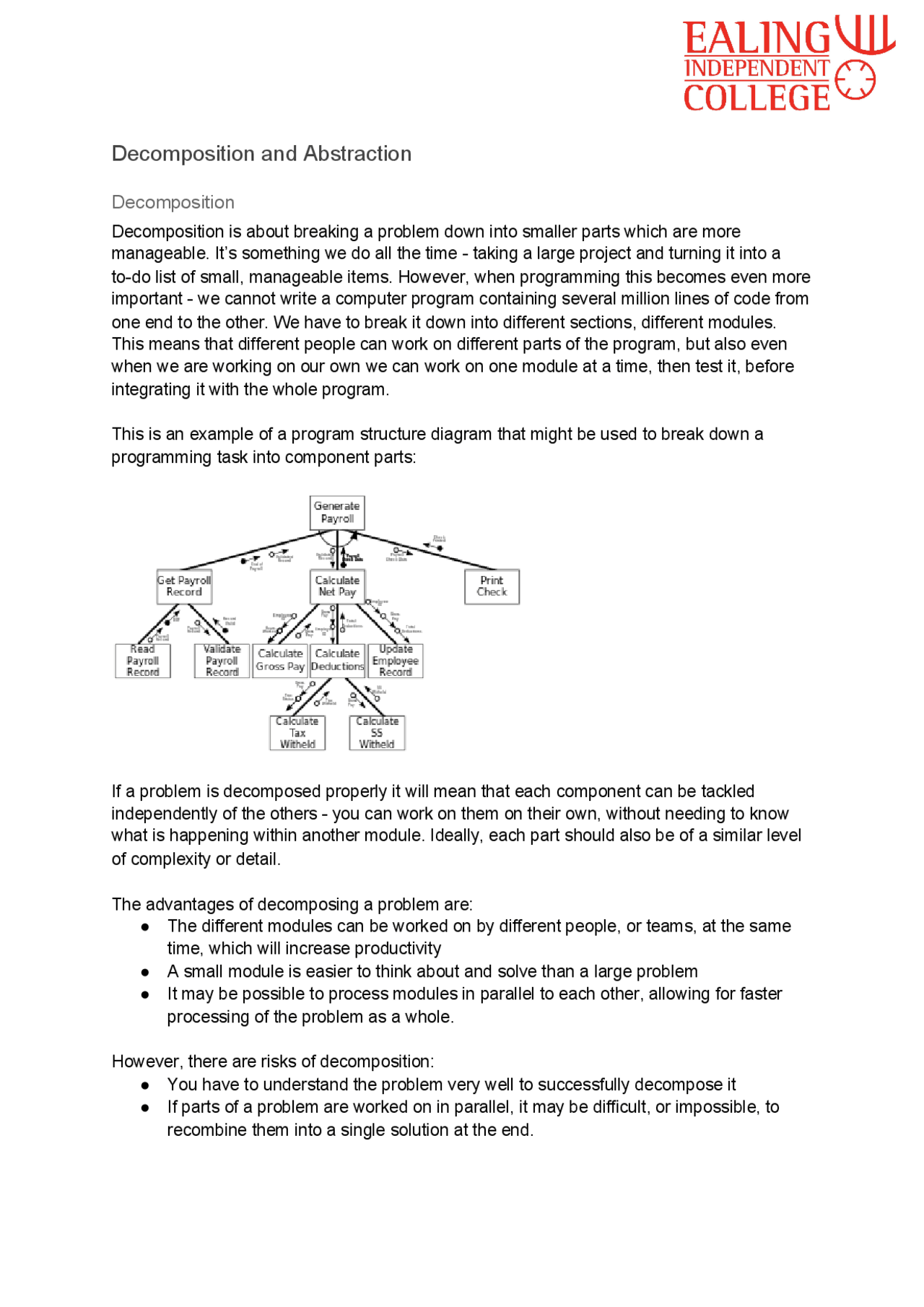 Decomposition and Abstraction in Computer Programming - Docsity