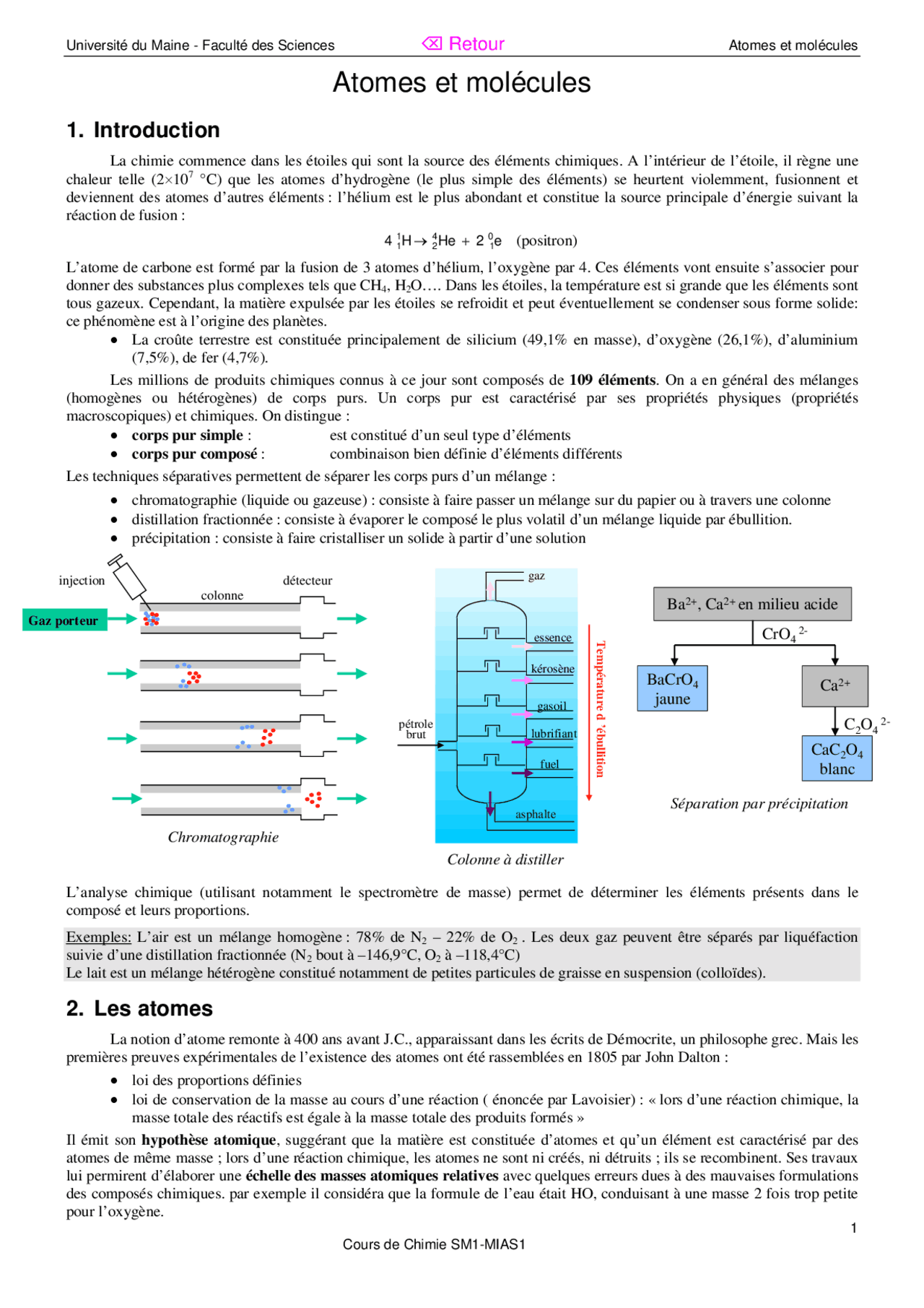 Atomes et molecules | Cours de Chimie - Docsity