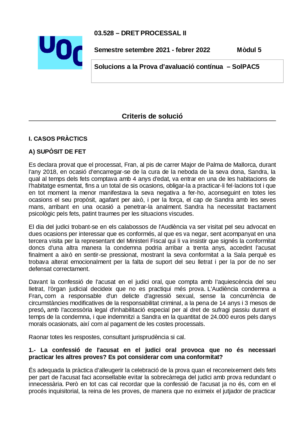 Pac 5 solución pac 5 procesal II - Docsity