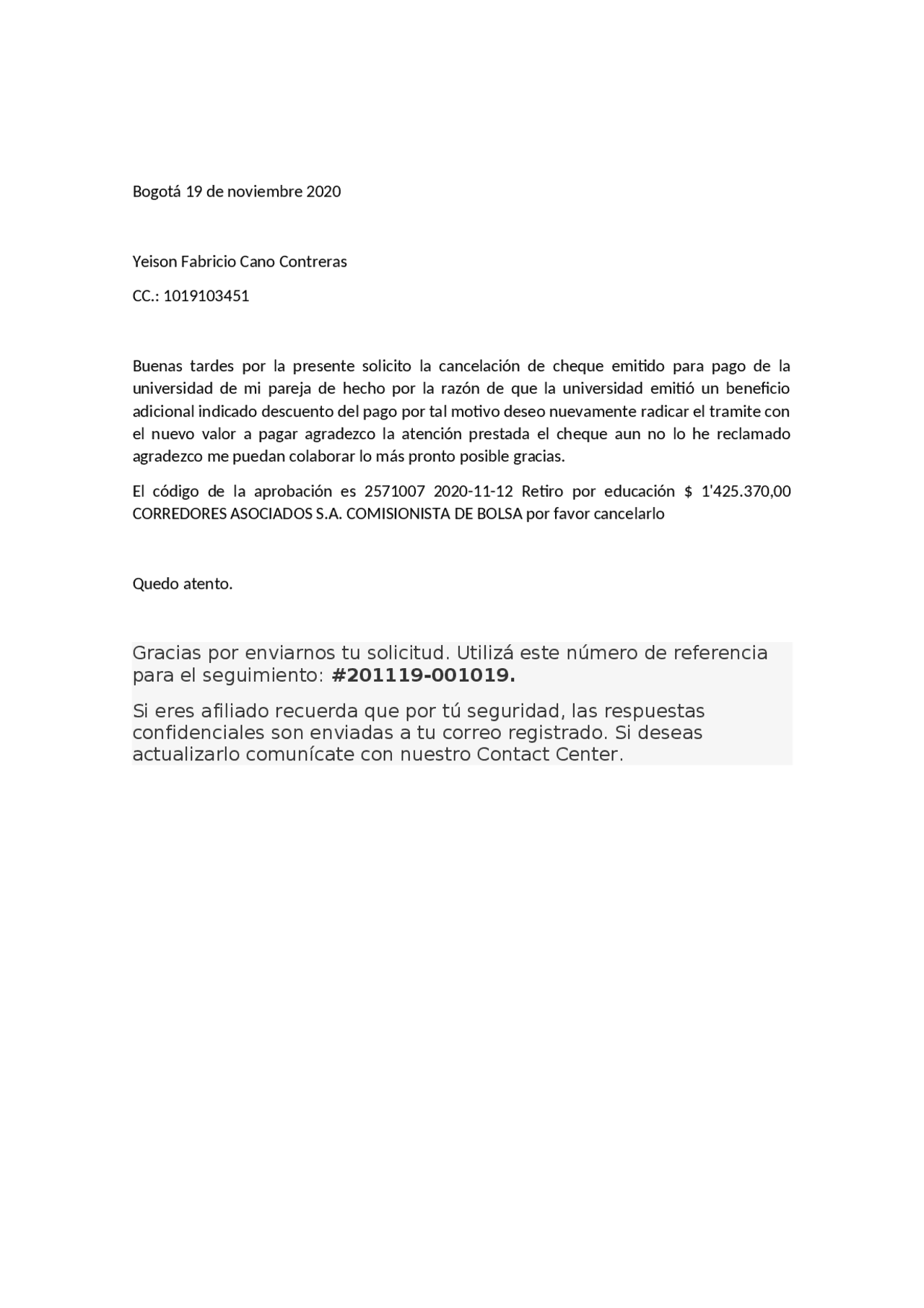 Cheque para canje y cierre de la gobernación - Docsity