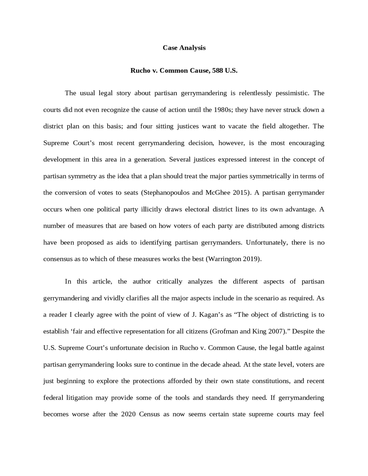 Case Analysis Rucho v. Common Cause, 588 U.S. Docsity