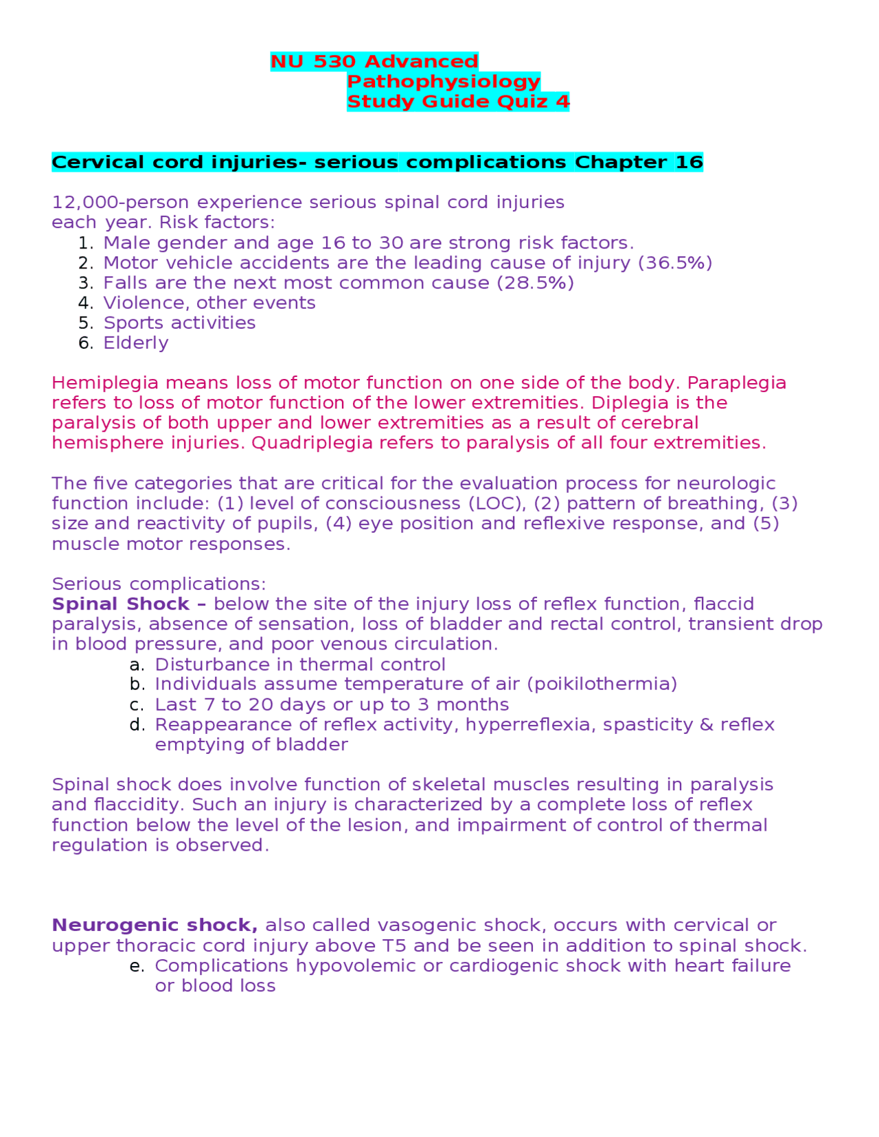 NSG 530/NU 530 Study Guide Quiz 4 latest - Docsity