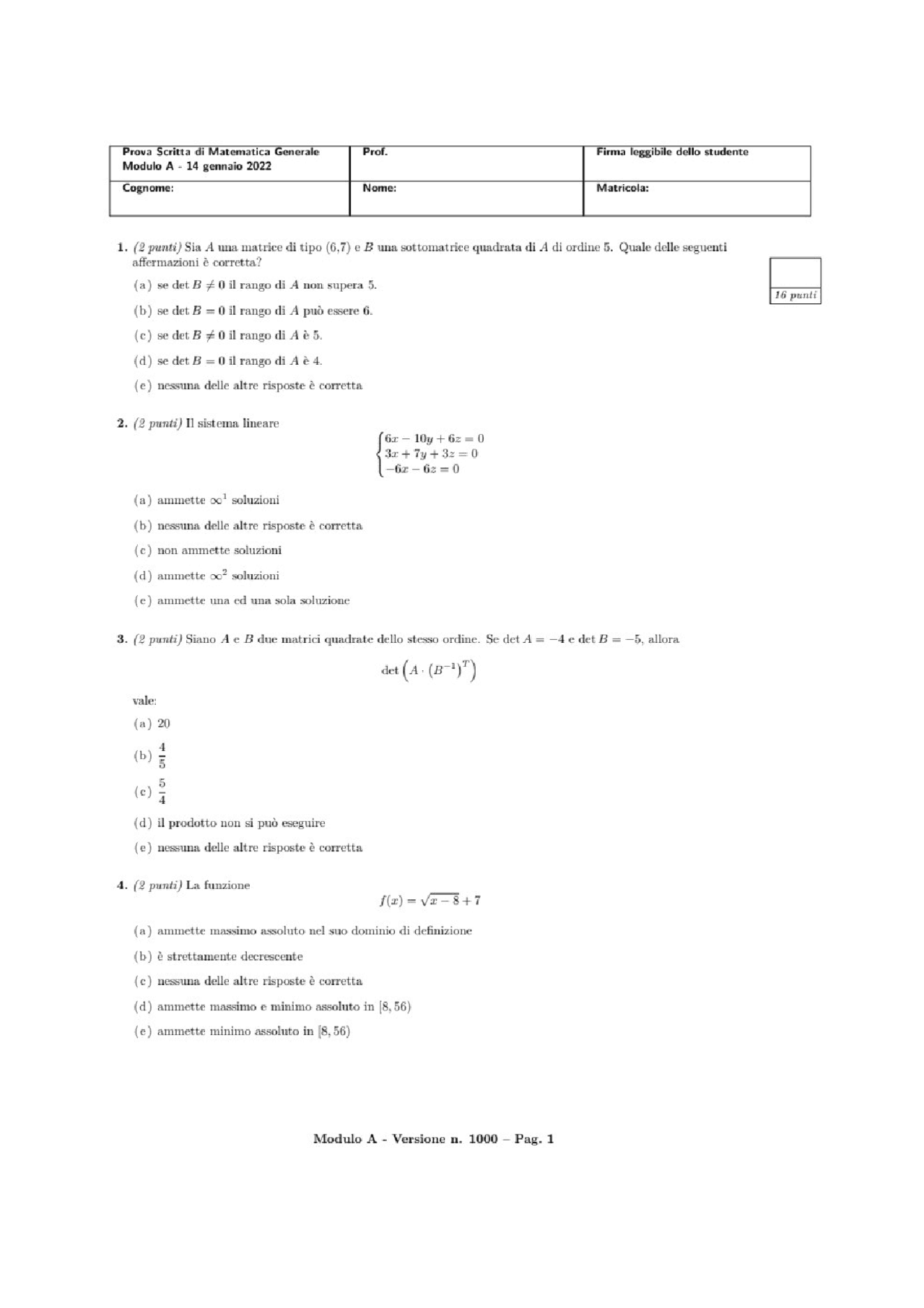 Tema d'esame completo (Modulo A+B), testo e esercizi svolti con i vari ...