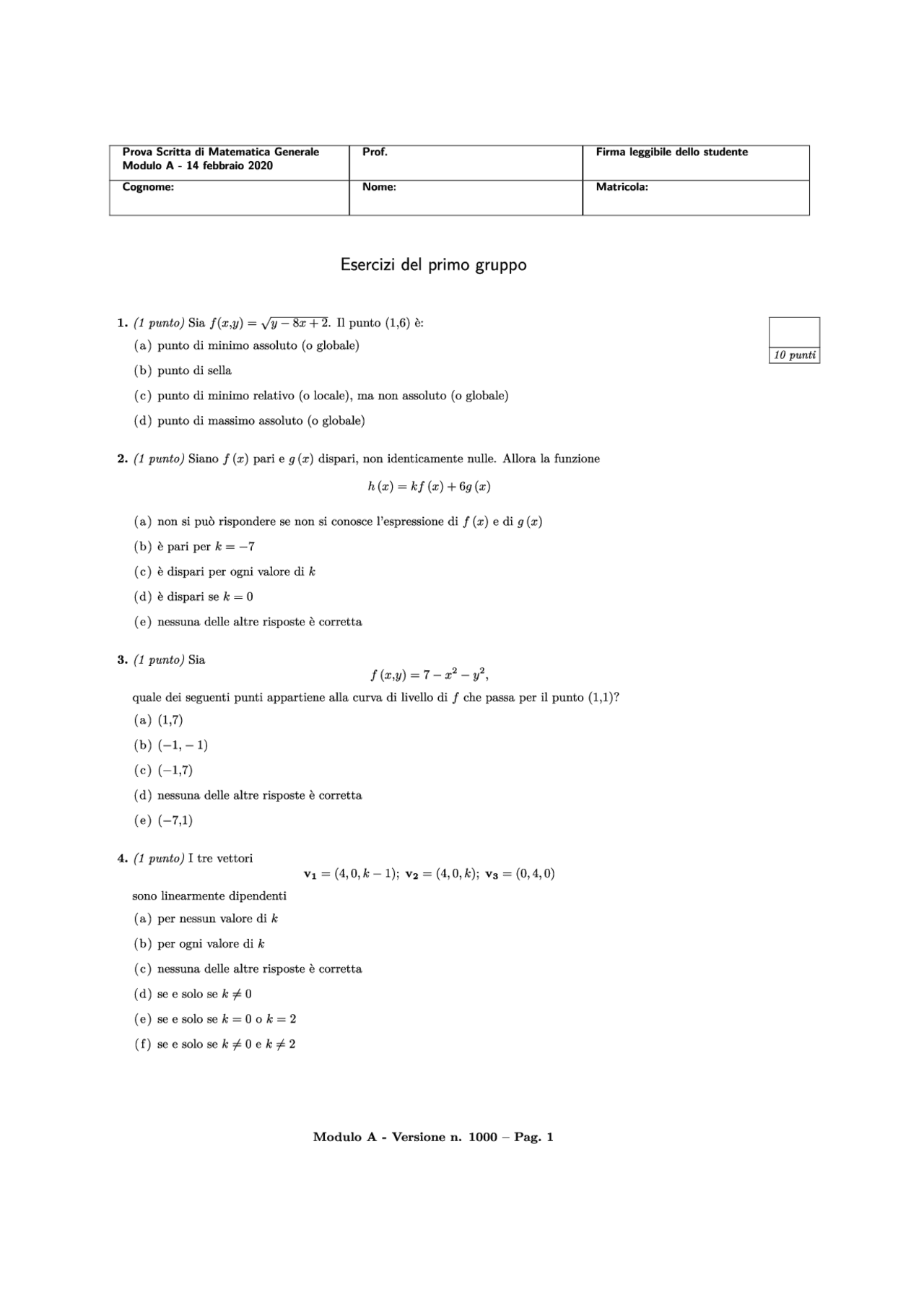 Tema d'esame completo (Modulo A+B), testo e esercizi svolti con i vari ...