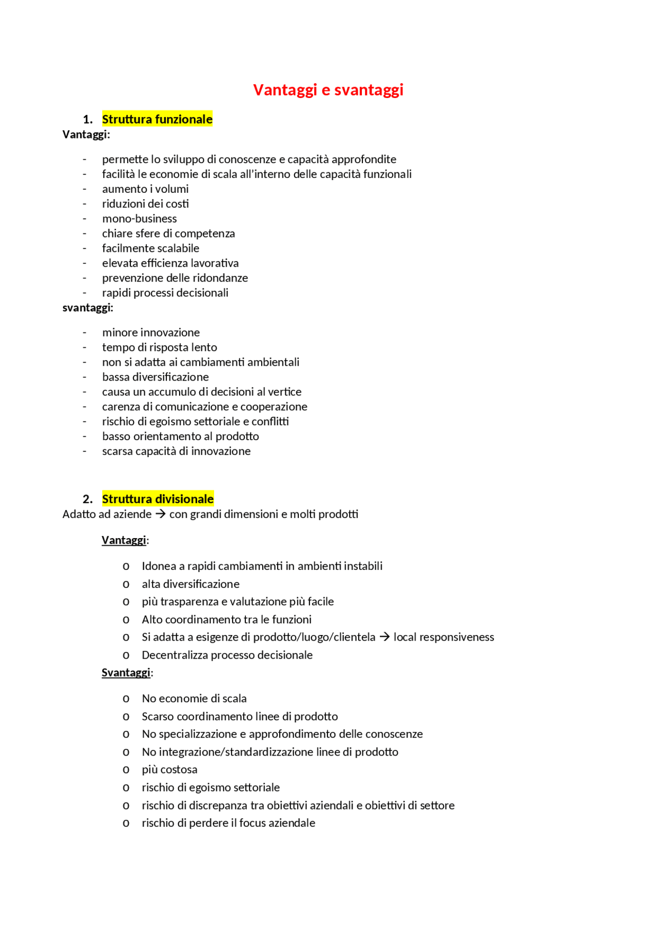 Vantaggi e Svantaggi Progettazione Organizzativa - Strategic Management ...