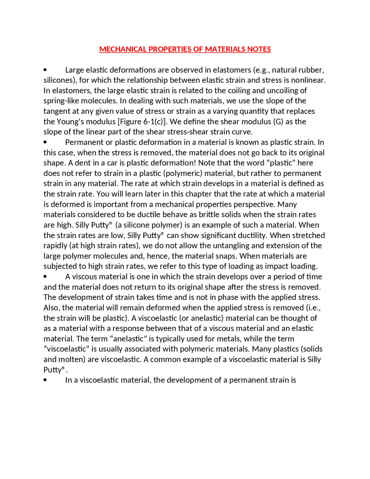 FULL Materials Science Mechanical Properties study notes - Docsity