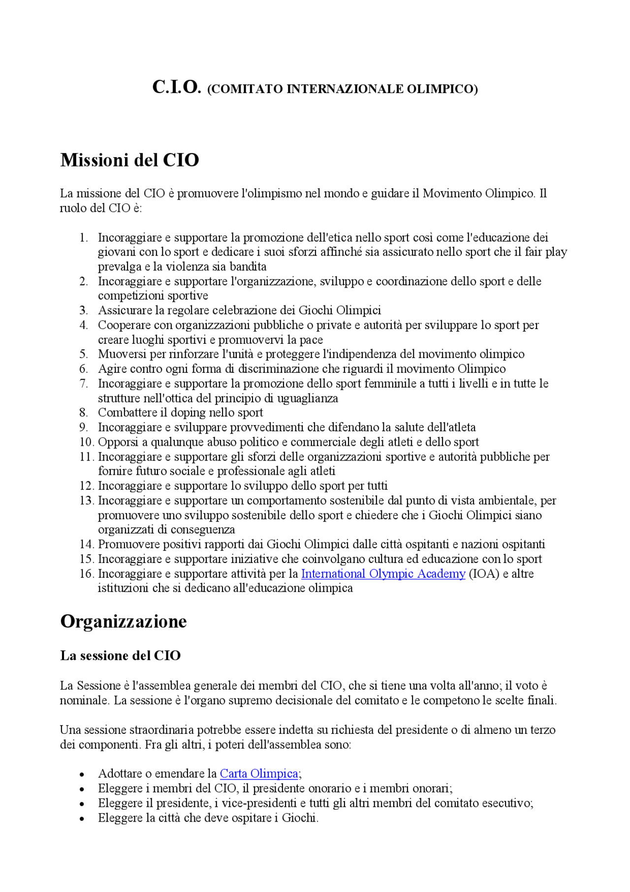 Comitato Internazionale Olimpico Docsity
