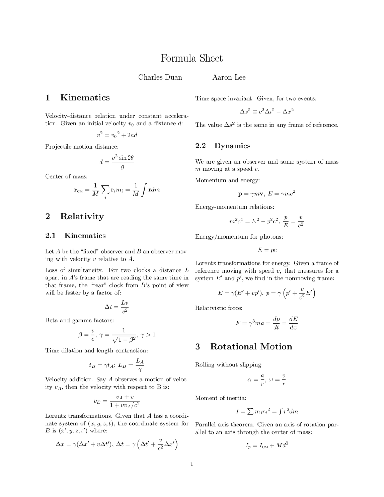 Rotational kinematics formula sheet - Docsity
