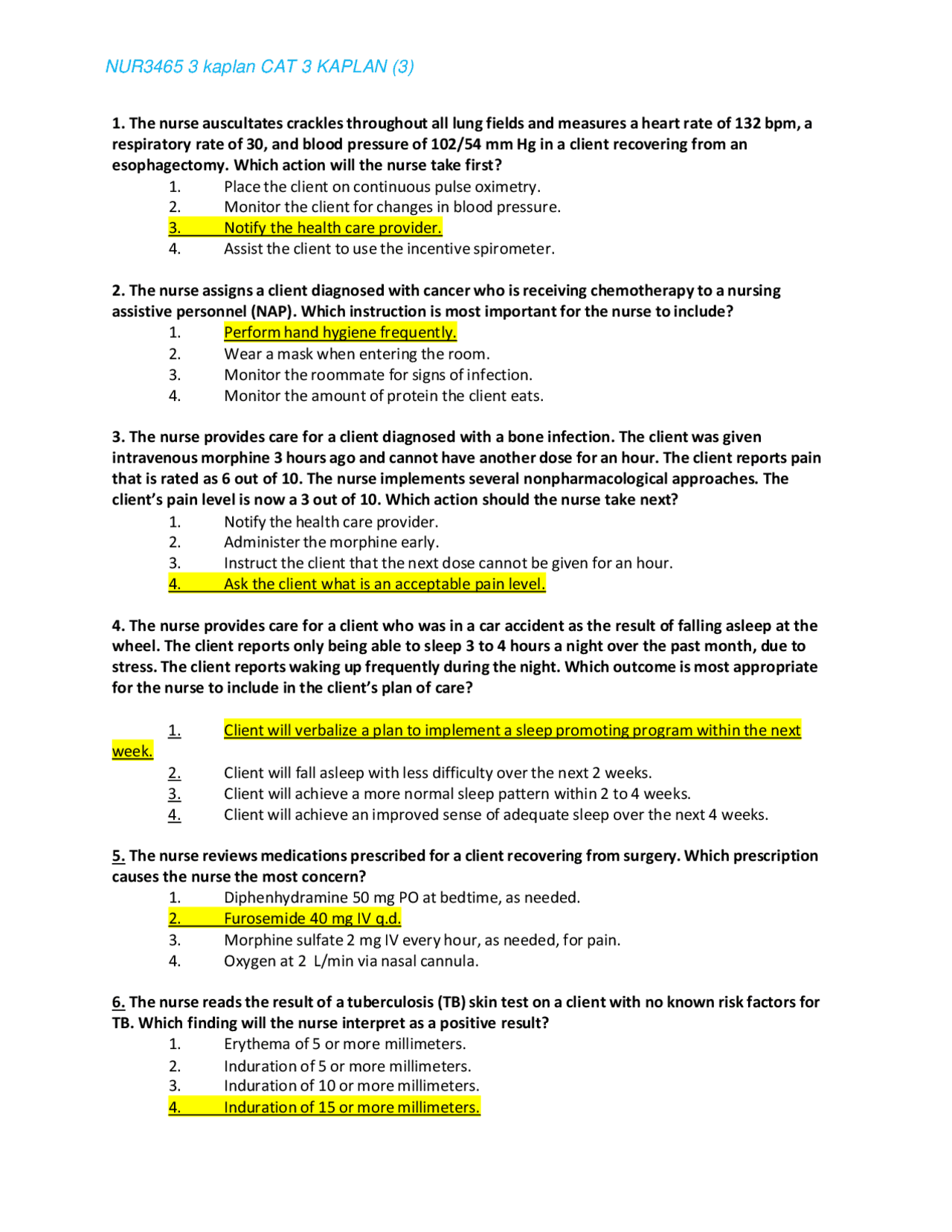 NUR3465 3 kaplan CAT 3 KAPLAN (3) Docsity