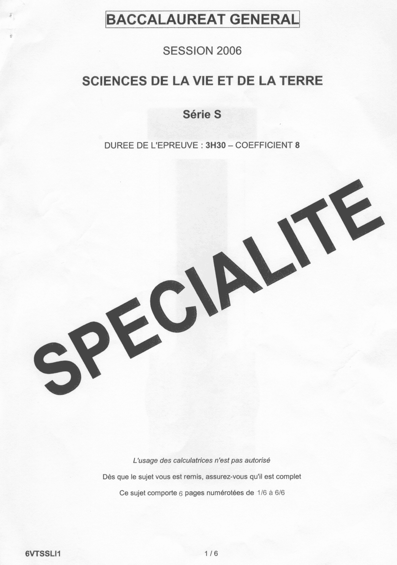 Sujet officiel complet du bac S SVT Spécialité 2006 - Liban | Examens ...