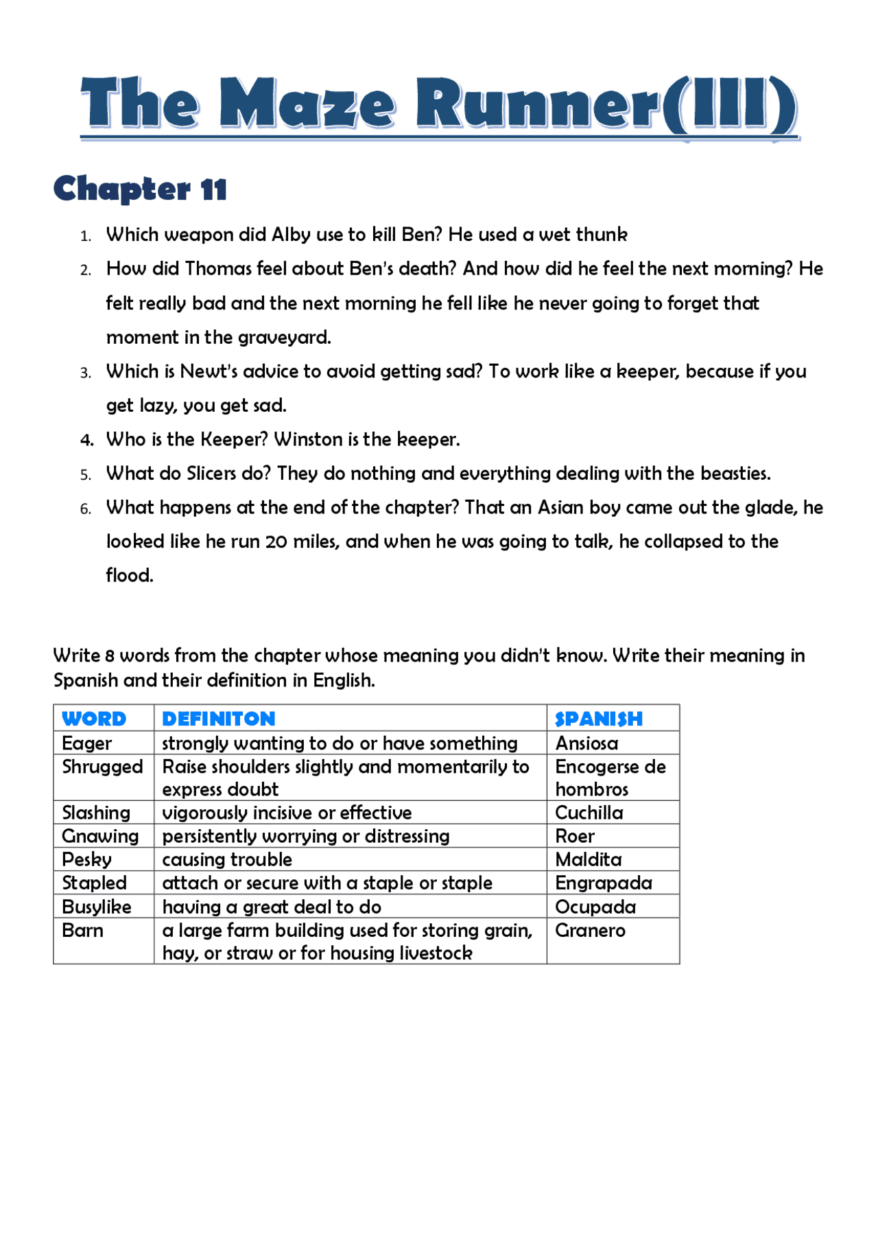 Maze Runner Questions (III) Docsity