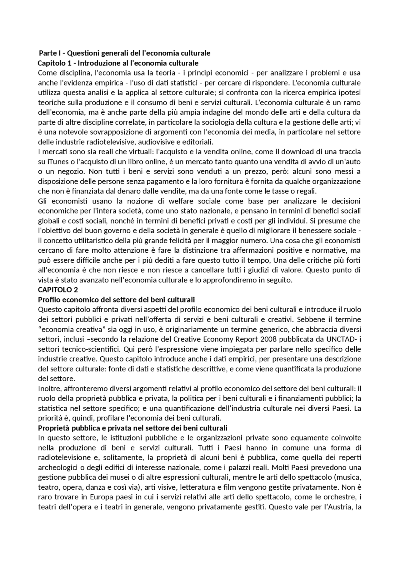 Economia dei beni culturali Docsity