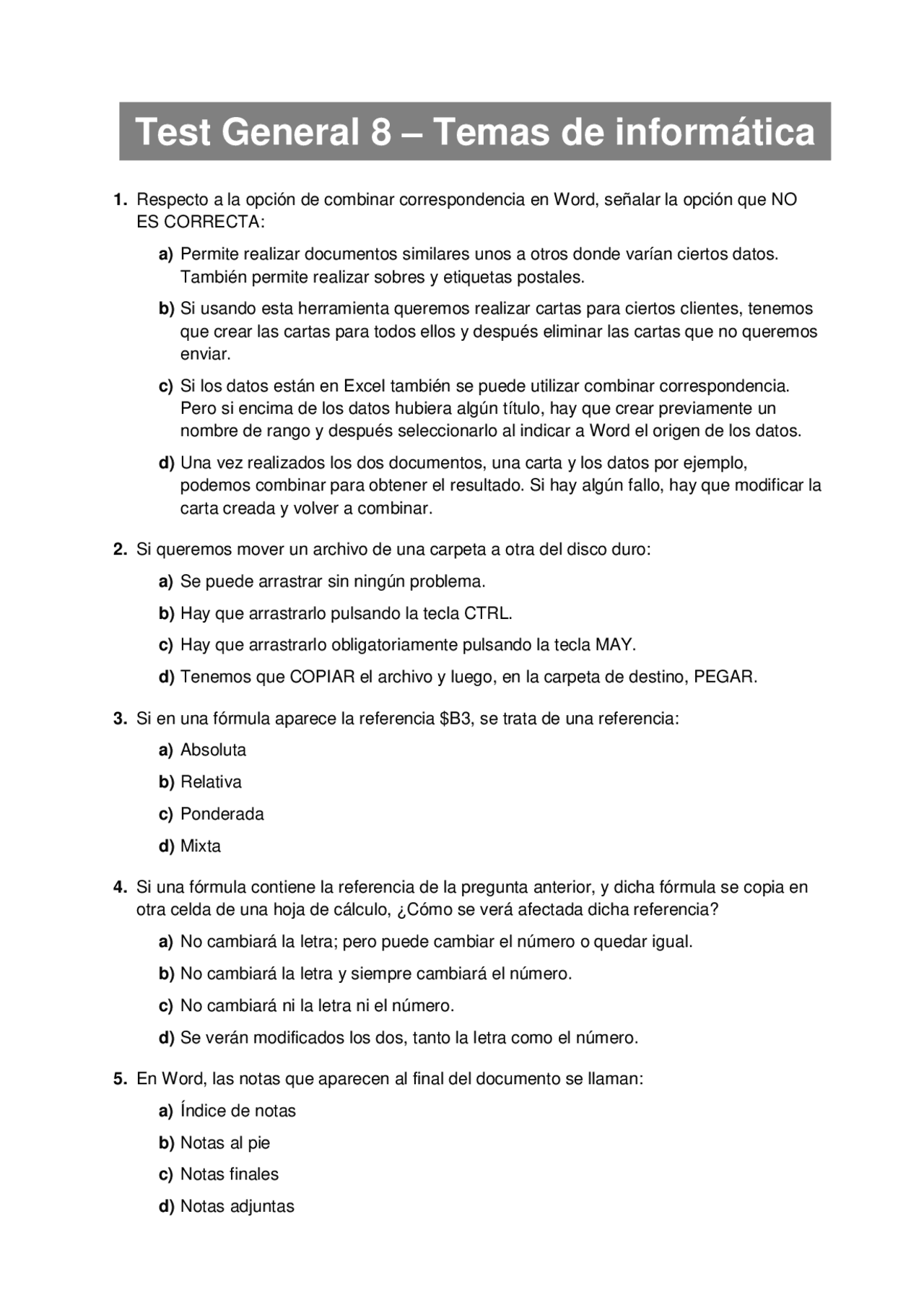 Test general de informática - Docsity