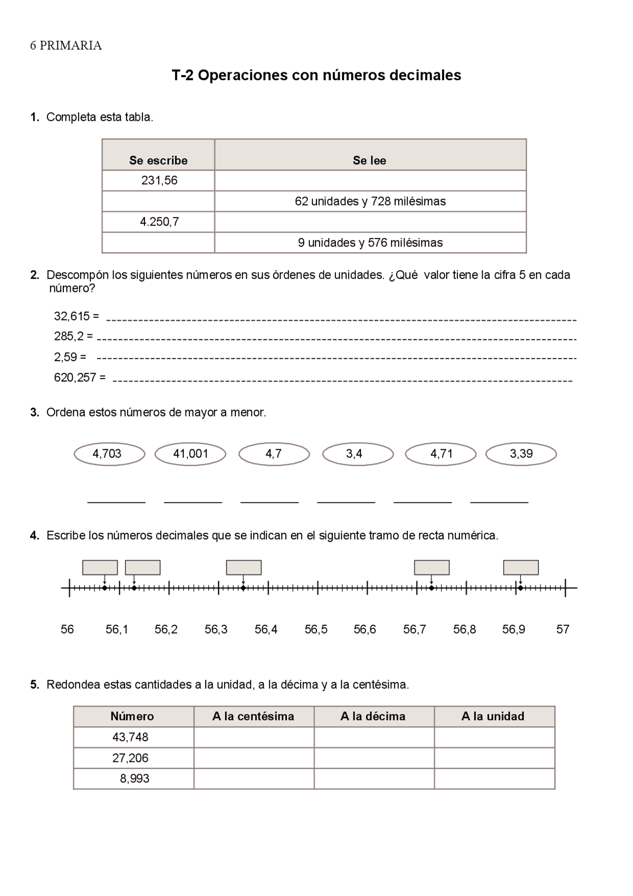 Ejercicios matemáticas 6 primaria | Ejercicios de Matemáticas | Docsity