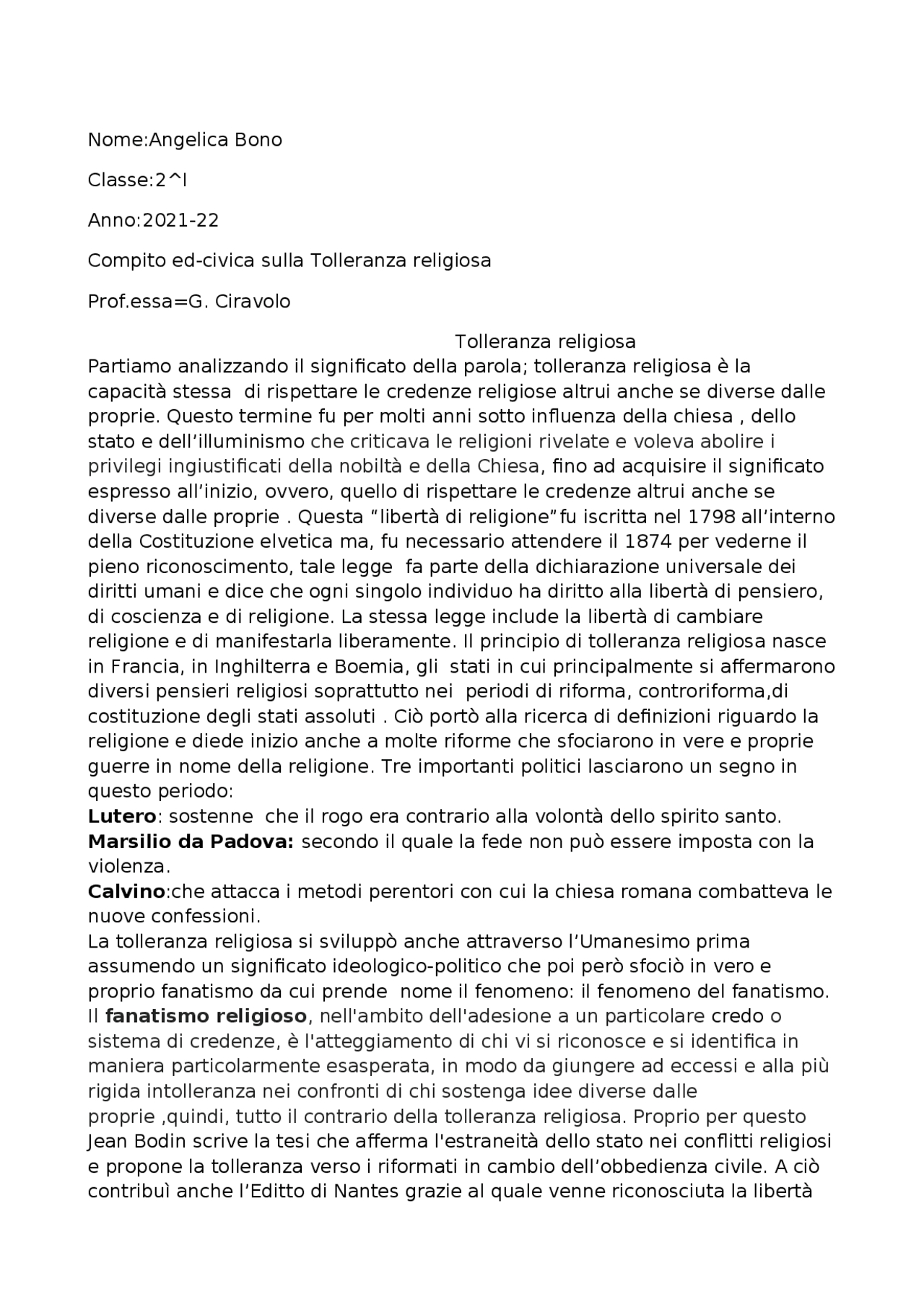 Tolleranza religiosa Docsity