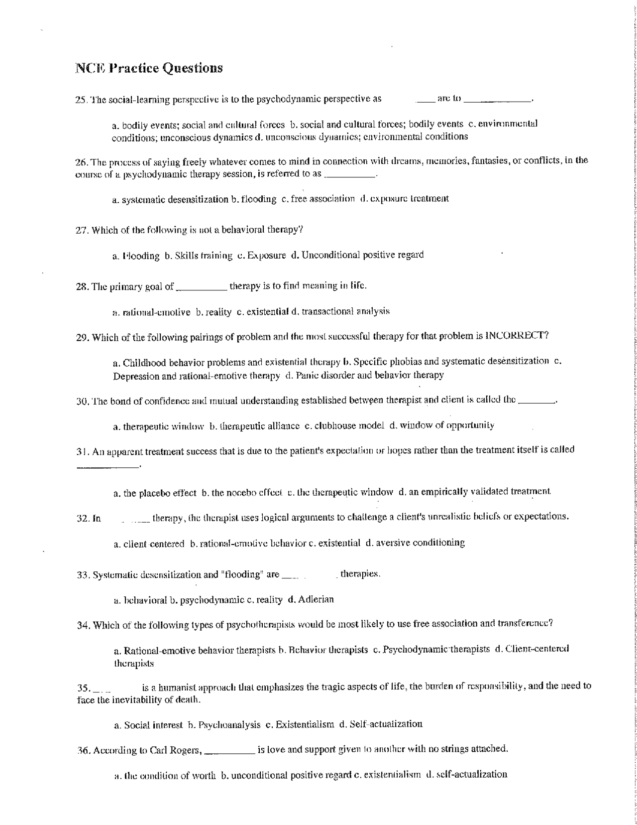Free NCE practice exam - Docsity