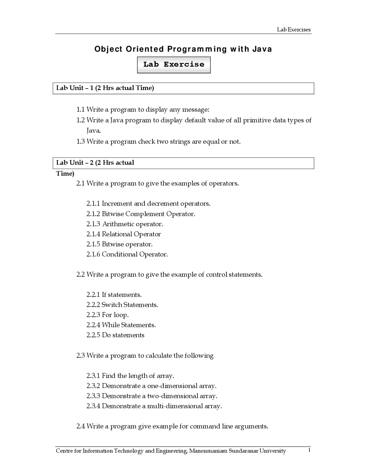 Object Oriented Programming With Java - Docsity
