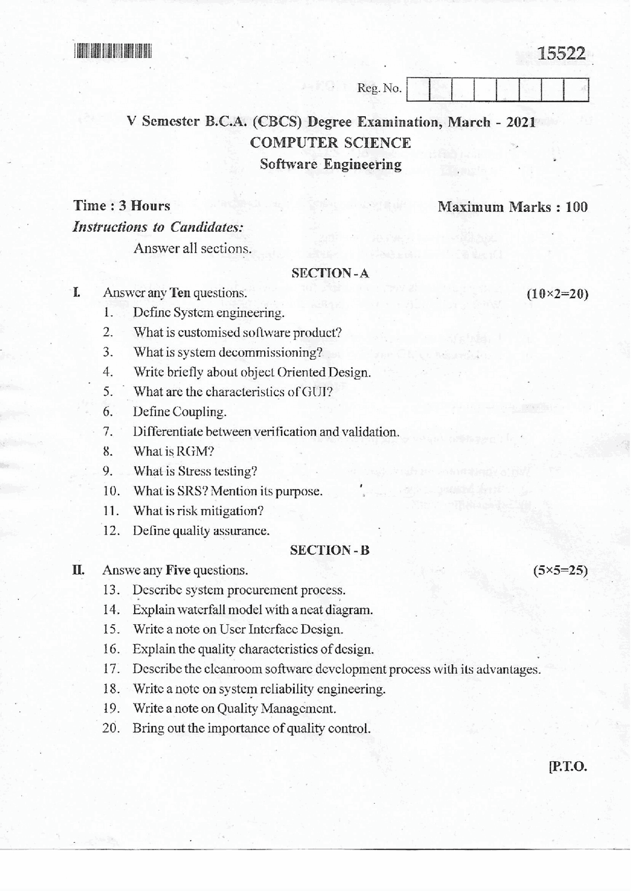 Software Engineering 2021 Question Paper | Exams Software Engineering ...