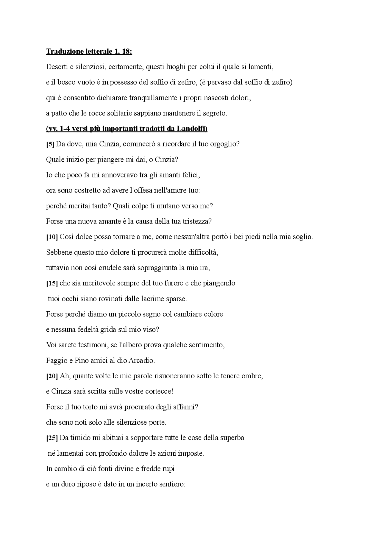 Traduzione letterale 1.18 Properzio Appunti di Letteratura latina