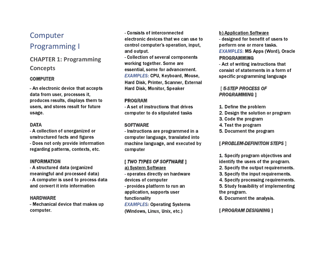 Computer programming notes - Docsity
