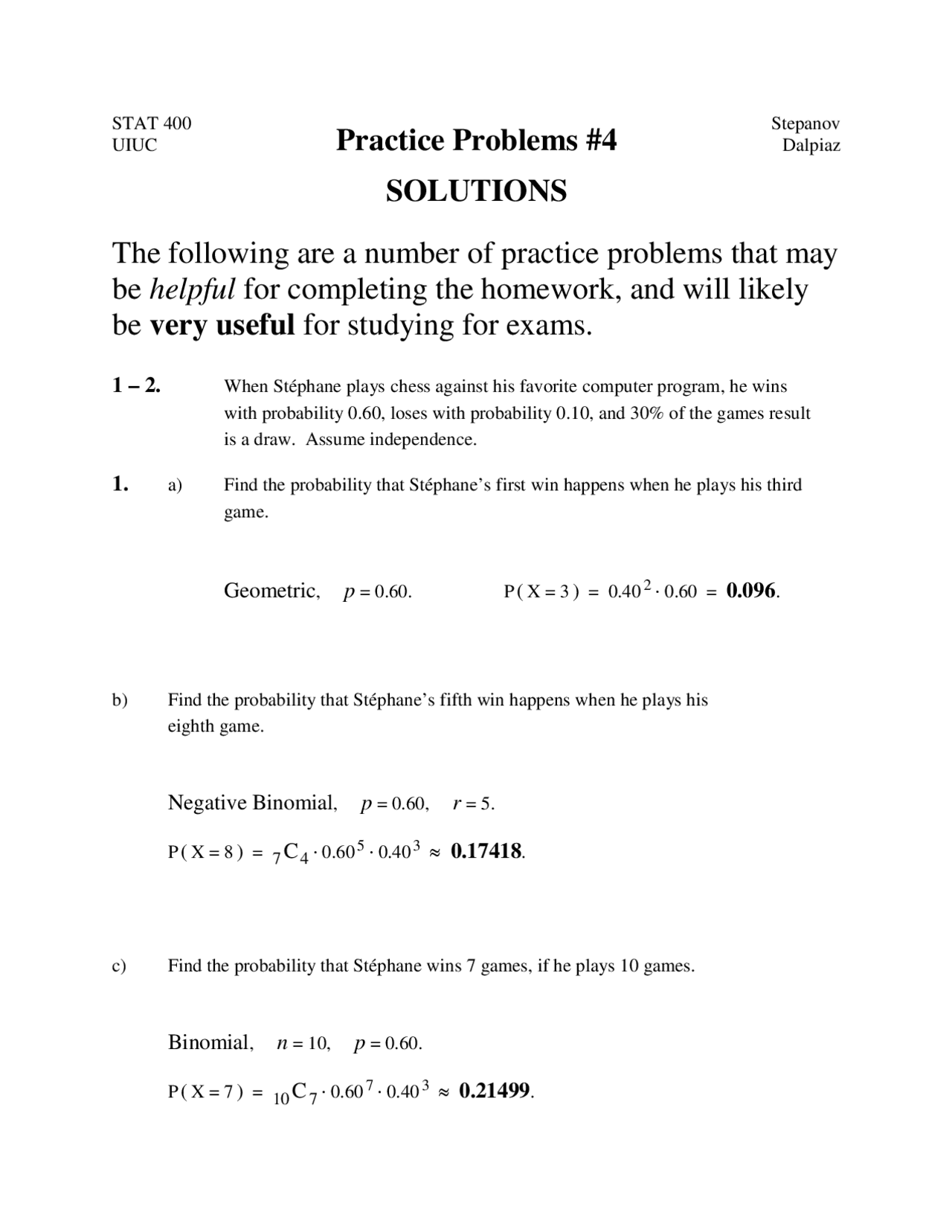 Practice Problems #4 | Exams Mathematical Statistics | Docsity