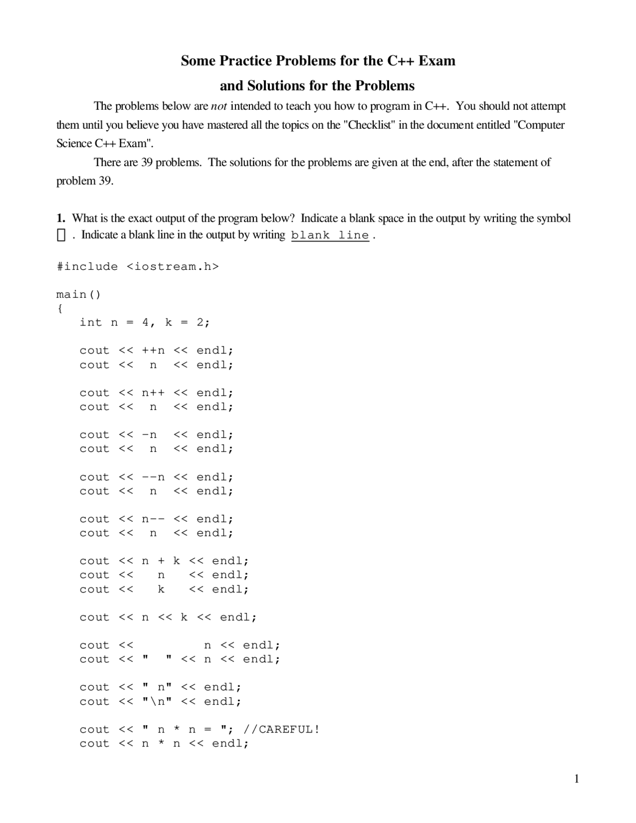 C++ practice exam - Docsity