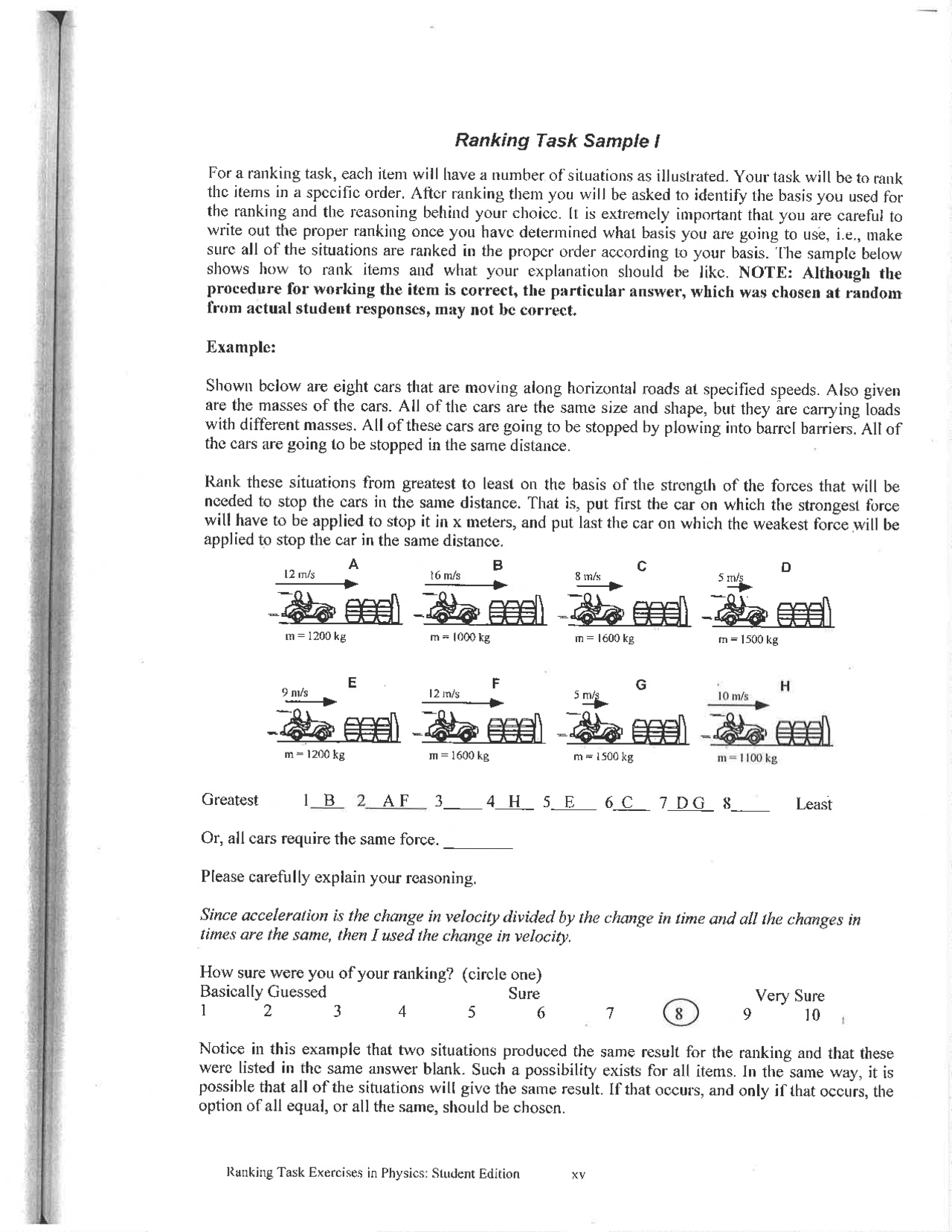 Ranking Task Sample | Exercises Physics | Docsity