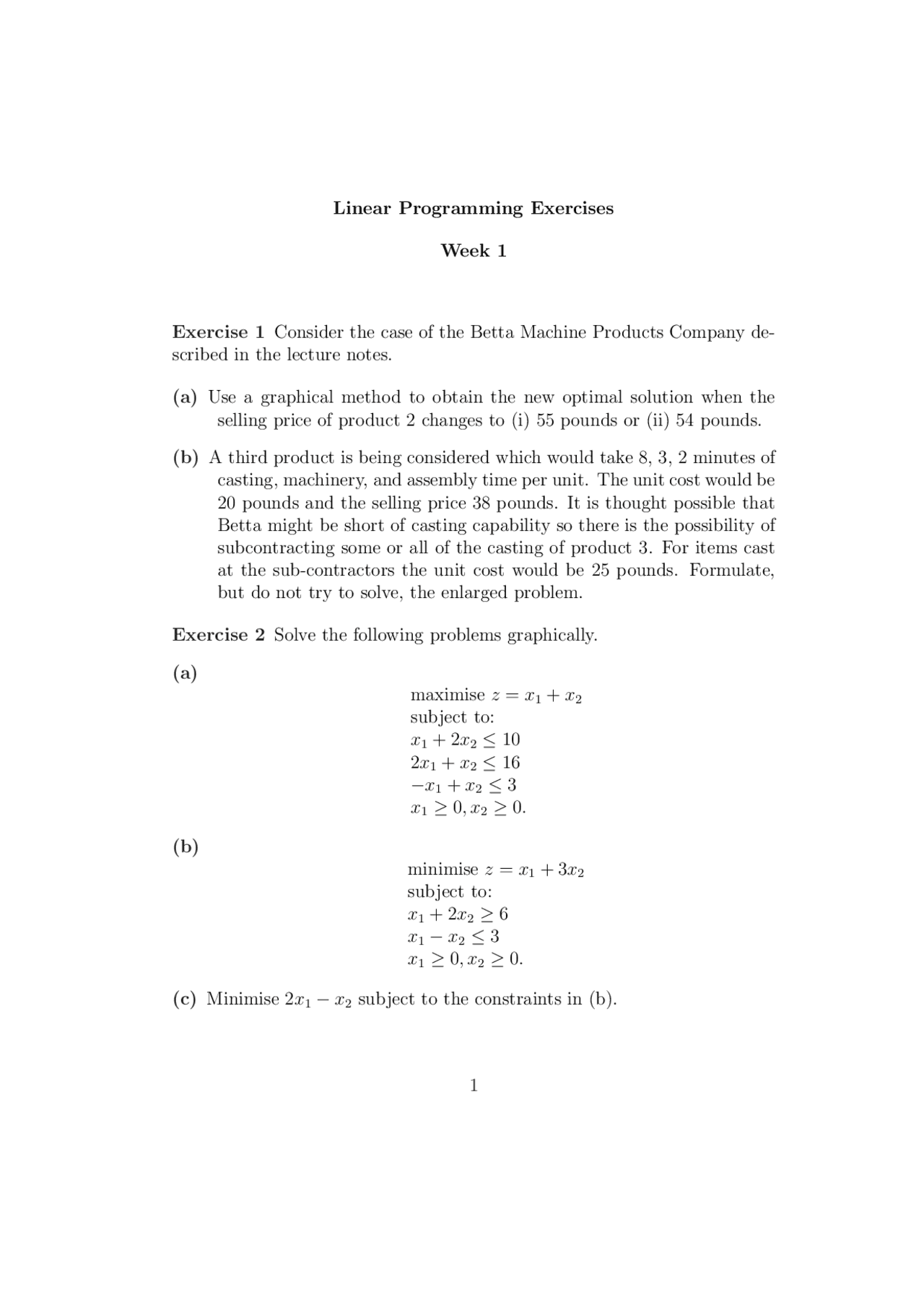 Linear Programming Excercises - Docsity