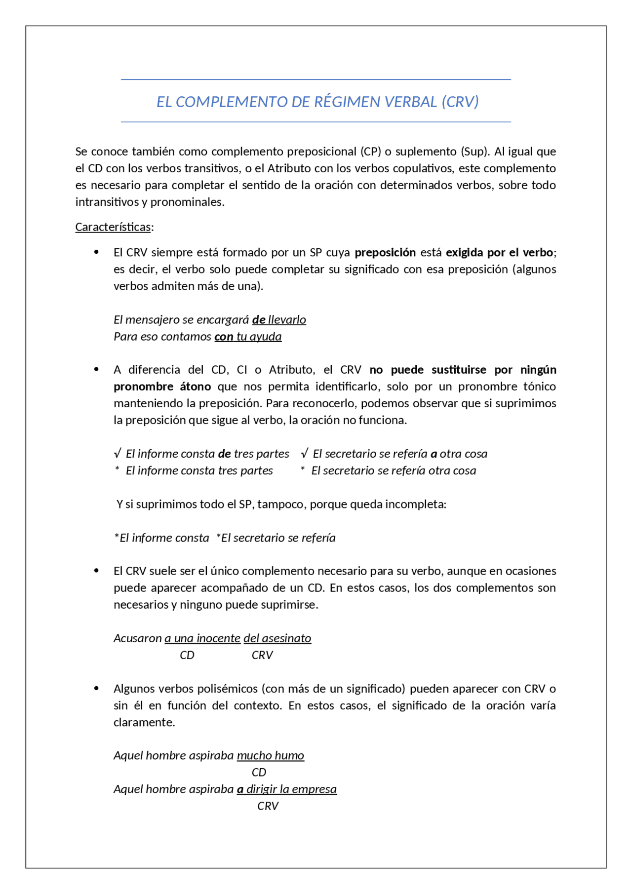 El complemeto de régimen verbal | Esquemas y mapas conceptuales de ...