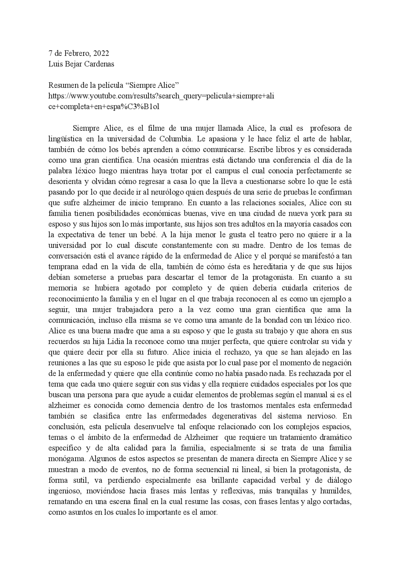 Siempre Alice Resumen - Docsity