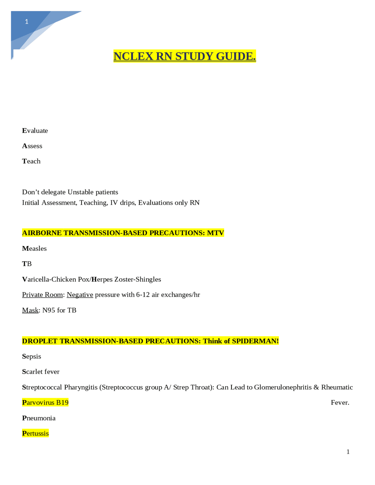 NCLEX RN STUDY GUIDE./NCLEX RN STUDY GUIDE. | Exams Nursing - Docsity
